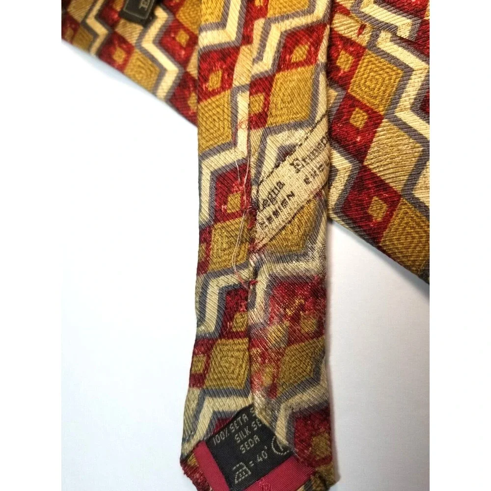 Ermenegildo Zegna Silk REPP Geometric Exclusive Design‎ Tan Brick Gray Tie